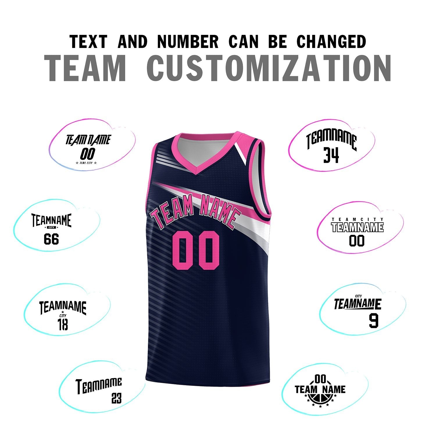 Custom Navy Pink-White Chest Color Block Sports Uniform Basketball Jersey