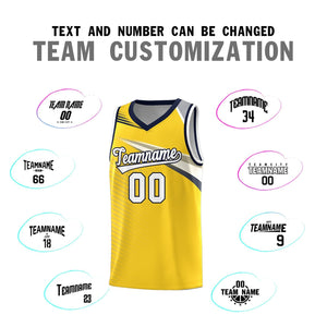 Custom Gold White-Navy Chest Color Block Sports Uniform Basketball Jersey