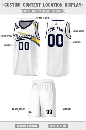 Custom White Navy Chest Color Block Sports Uniform Basketball Jersey