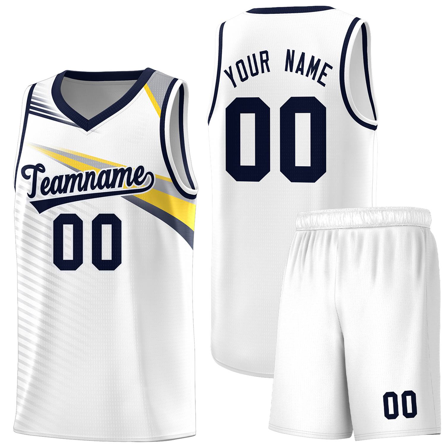 Custom White Navy Chest Color Block Sports Uniform Basketball Jersey