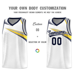 Custom White Navy Chest Color Block Sports Uniform Basketball Jersey