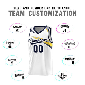 Custom White Navy Chest Color Block Sports Uniform Basketball Jersey