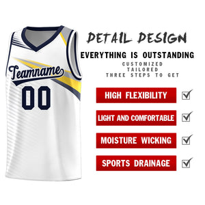 Custom White Navy Chest Color Block Sports Uniform Basketball Jersey