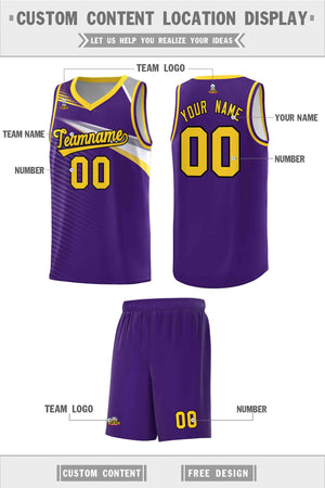 Custom Purple Gold-Black Chest Color Block Sports Uniform Basketball Jersey