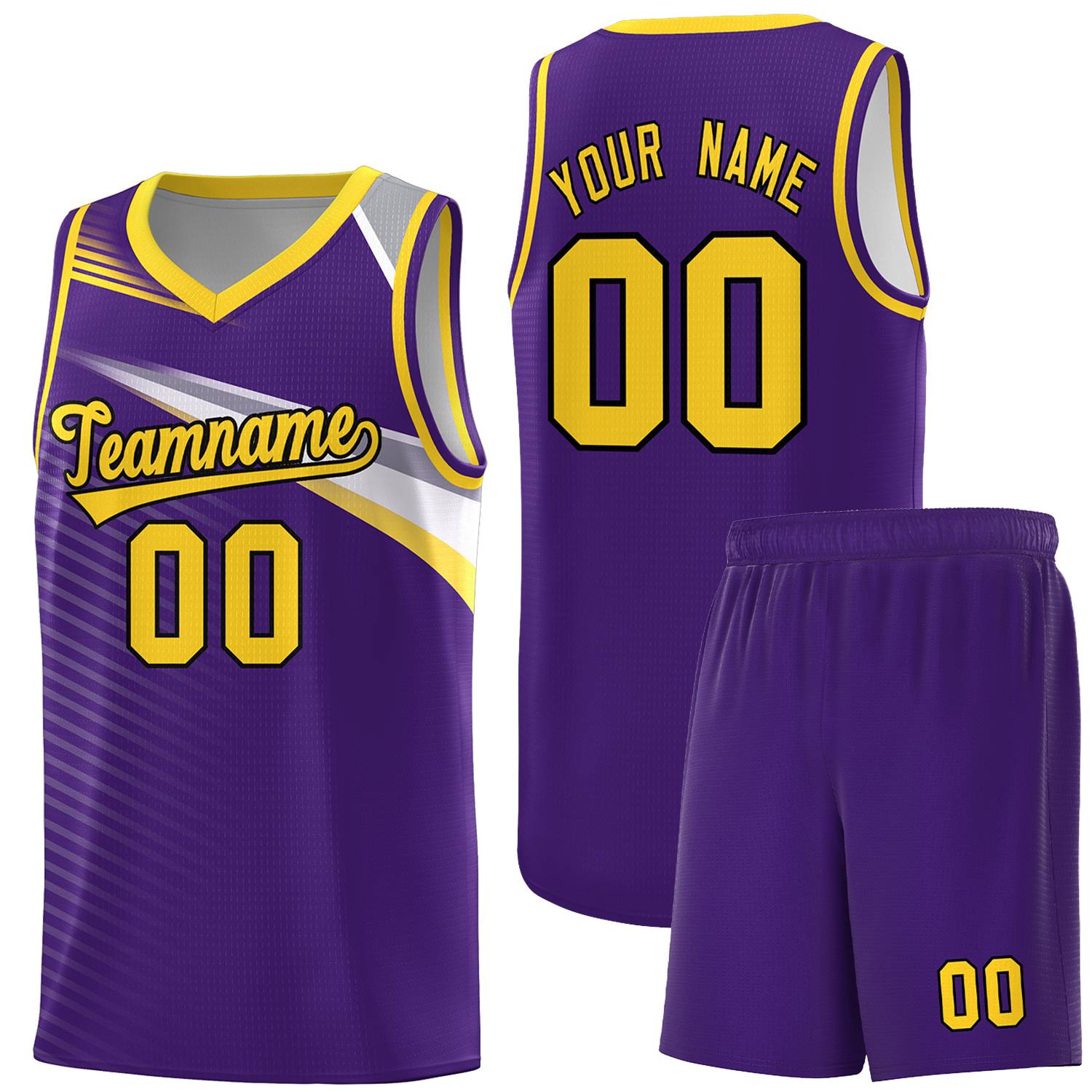 Custom Purple Gold-Black Chest Color Block Sports Uniform Basketball Jersey