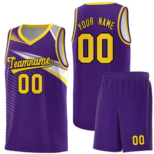 Custom Purple Gold-Black Chest Color Block Sports Uniform Basketball Jersey