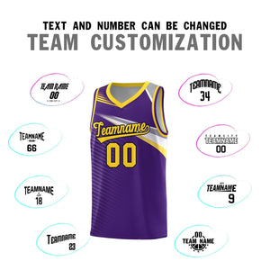 Custom Purple Gold-Black Chest Color Block Sports Uniform Basketball Jersey