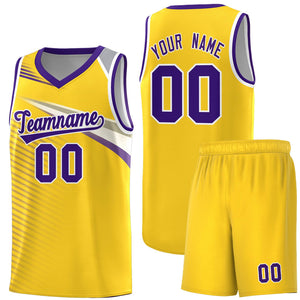 Custom Gold Purple-White Chest Color Block Sports Uniform Basketball Jersey