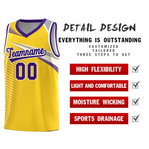 Custom Gold Purple-White Chest Color Block Sports Uniform Basketball Jersey