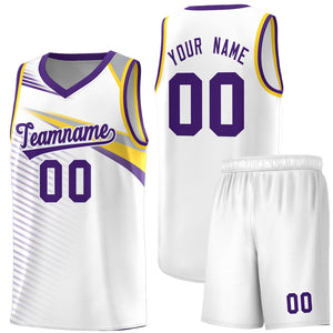 Custom White Purple Chest Color Block Sports Uniform Basketball Jersey