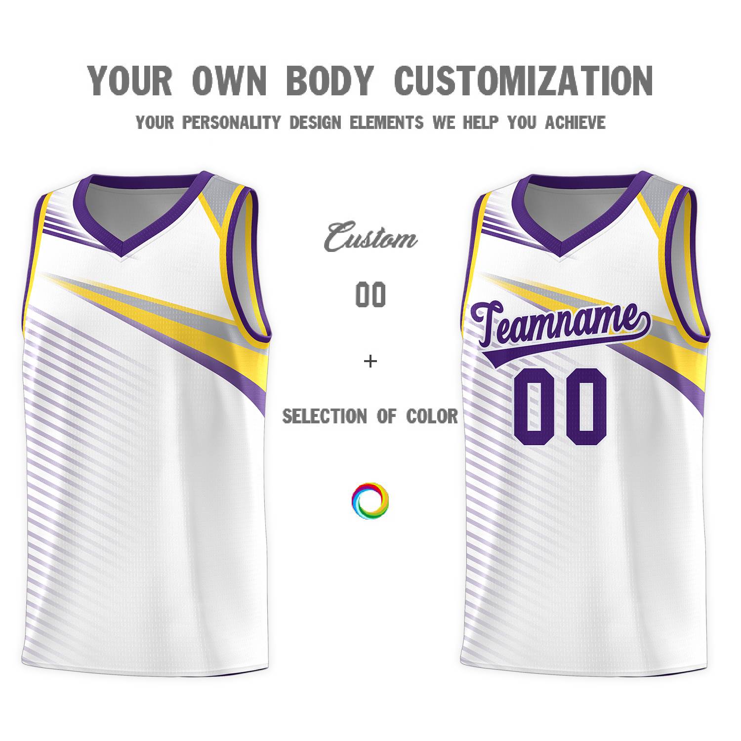 Custom White Purple Chest Color Block Sports Uniform Basketball Jersey