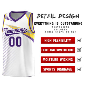 Custom White Purple Chest Color Block Sports Uniform Basketball Jersey