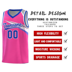 Custom Pink Royal-White Chest Color Block Sports Uniform Basketball Jersey