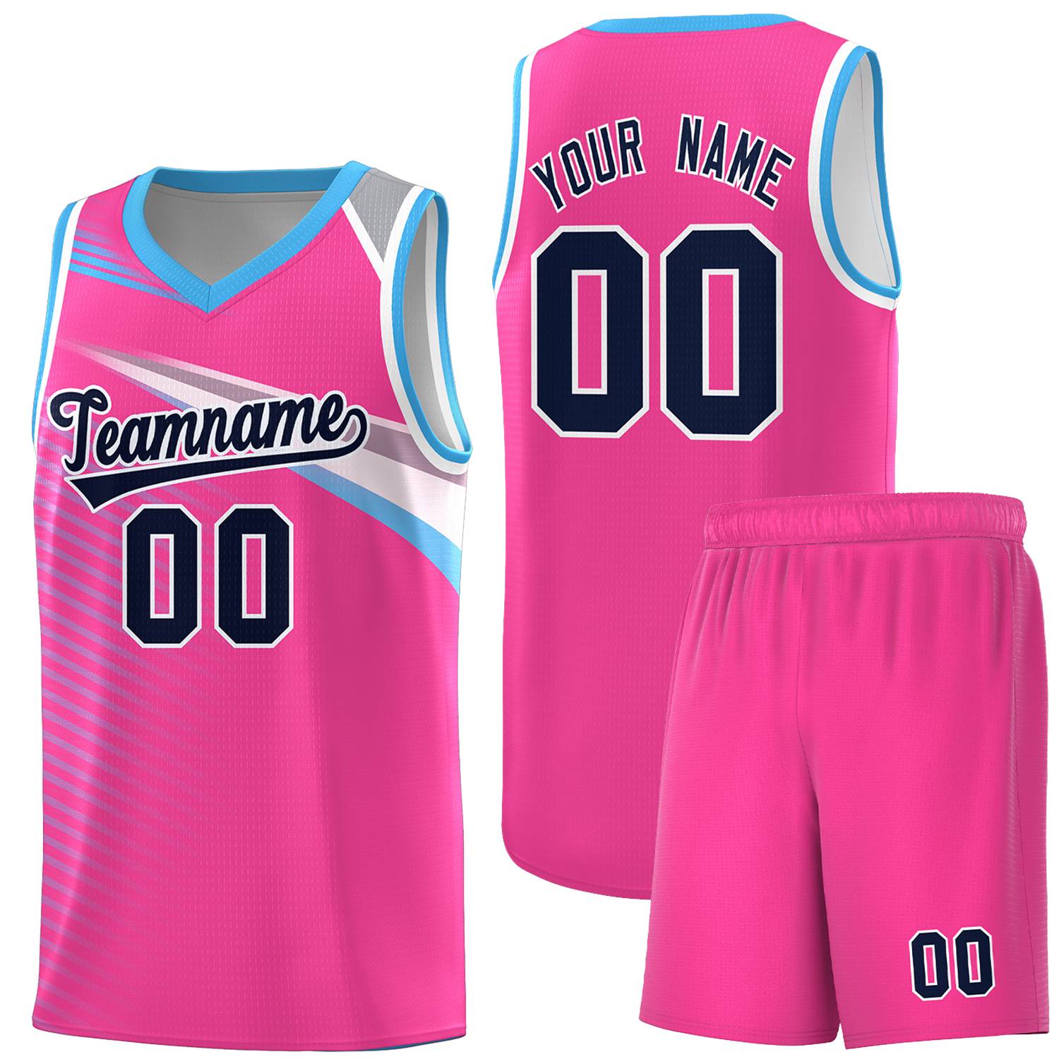 Custom Pink Navy-White Chest Color Block Sports Uniform Basketball Jersey