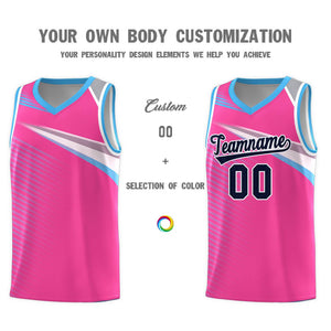 Custom Pink Navy-White Chest Color Block Sports Uniform Basketball Jersey