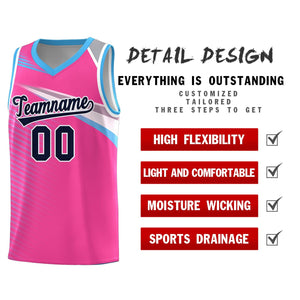 Custom Pink Navy-White Chest Color Block Sports Uniform Basketball Jersey