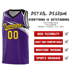 Custom Purple Gold-Black Chest Color Block Sports Uniform Basketball Jersey