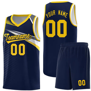 Custom Navy Gold-Navy Chest Color Block Sports Uniform Basketball Jersey