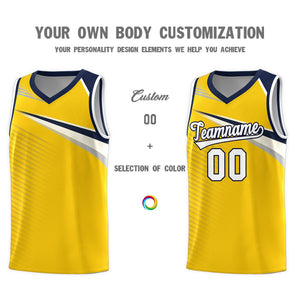 Custom Yellow White-Navy Chest Color Block Sports Uniform Basketball Jersey