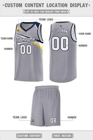 Custom Gray White-Navy Chest Color Block Sports Uniform Basketball Jersey