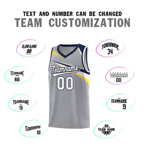 Custom Gray White-Navy Chest Color Block Sports Uniform Basketball Jersey