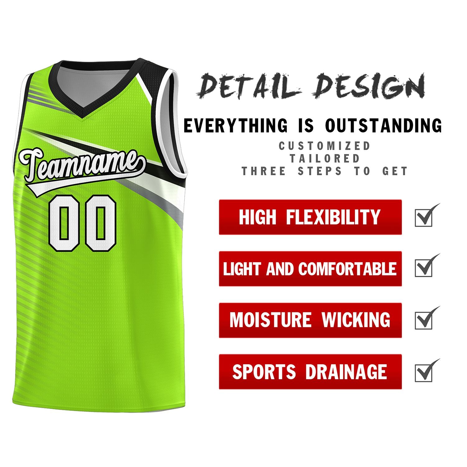 Custom Neon Green White-Black Chest Color Block Sports Uniform Basketball Jersey