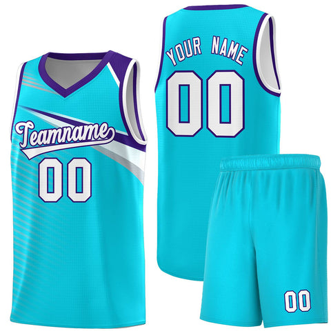 Custom Light Blue White Chest Color Block Sports Uniform Basketball Jersey
