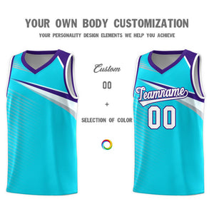 Custom Light Blue White Chest Color Block Sports Uniform Basketball Jersey