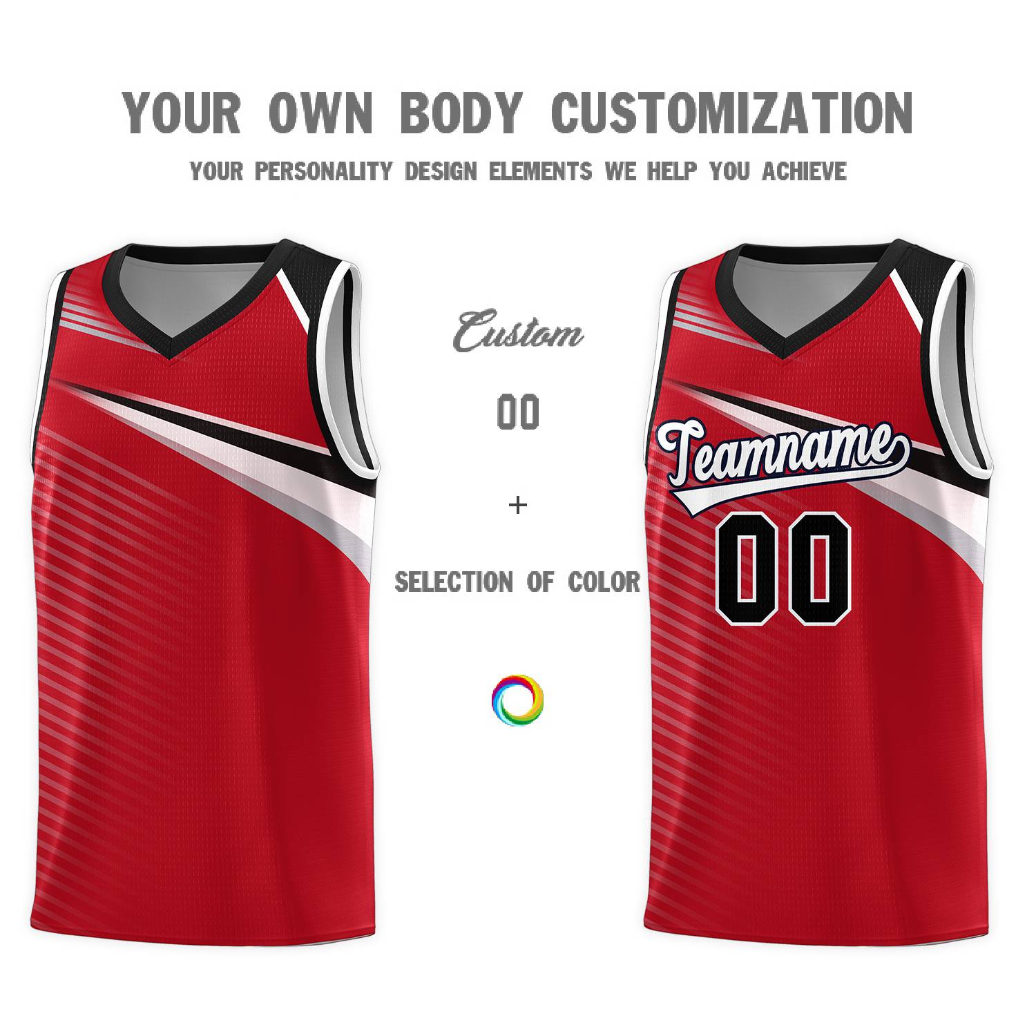 Custom Red White-Black Chest Color Block Sports Uniform Basketball Jersey