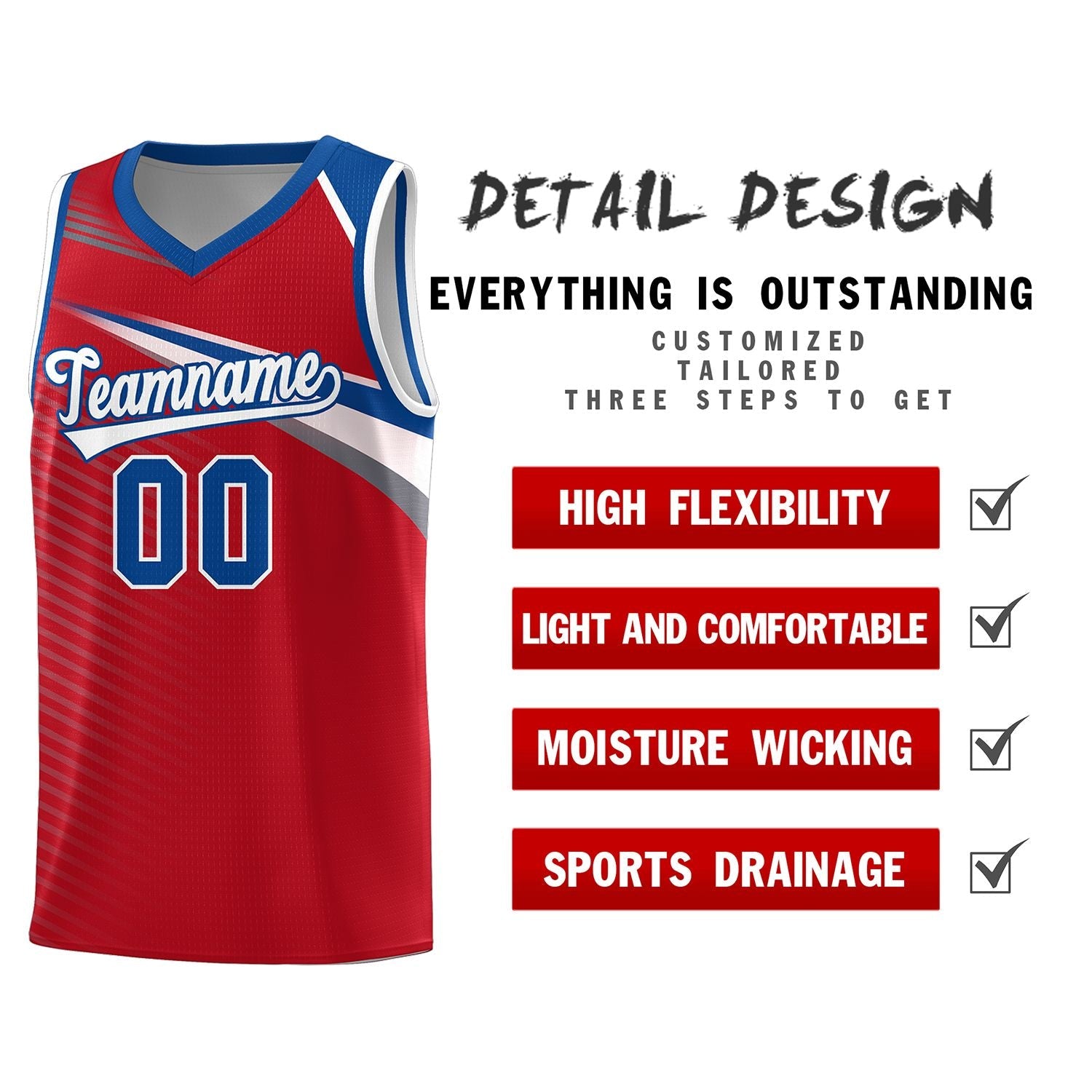 Custom Red White Chest Color Block Sports Uniform Basketball Jersey