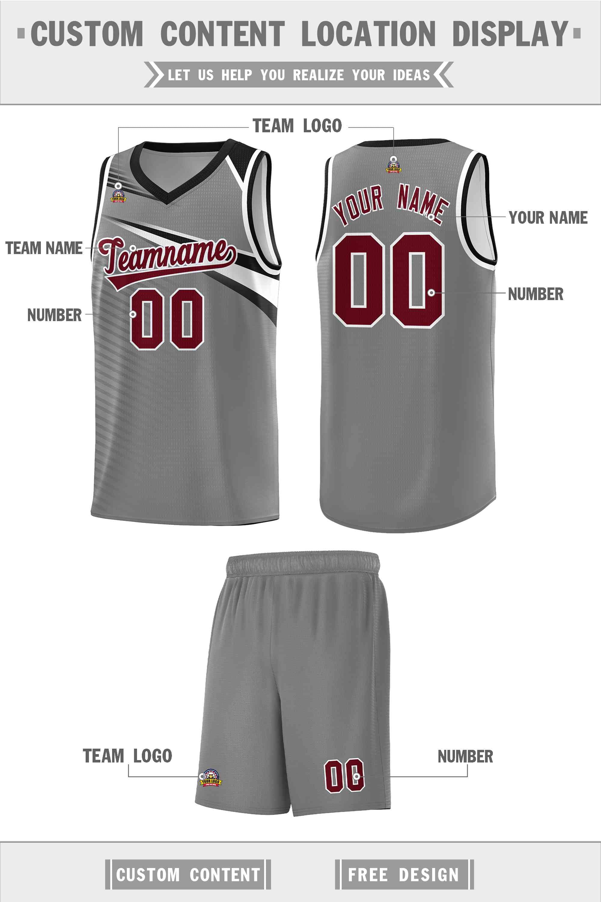 Custom Dark Gray Crimson-White Chest Color Block Sports Uniform Basketball Jersey