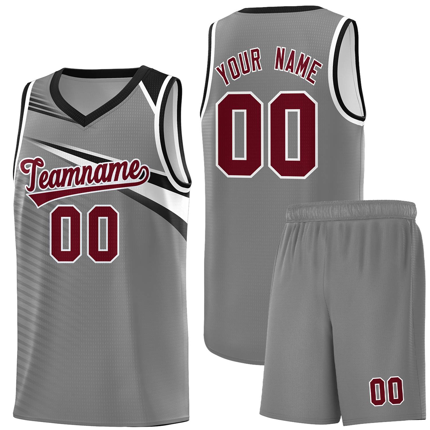 Custom Dark Gray Crimson-White Chest Color Block Sports Uniform Basketball Jersey