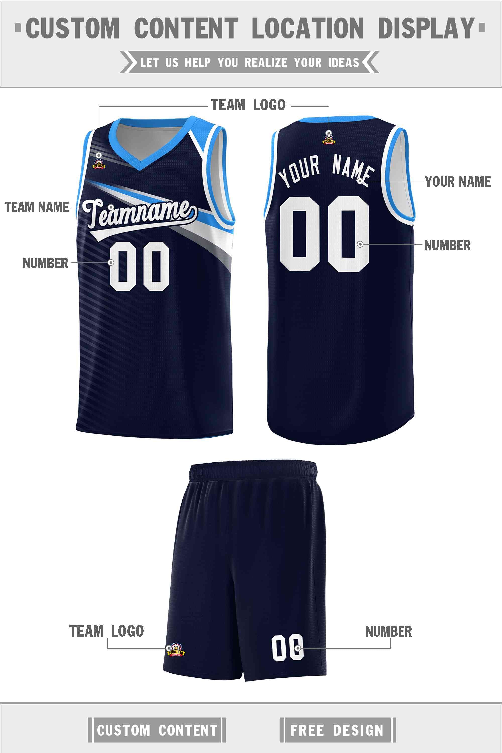 Custom Navy White Chest Color Block Sports Uniform Basketball Jersey