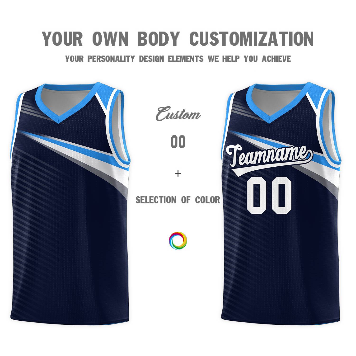 Custom Navy White Chest Color Block Sports Uniform Basketball Jersey