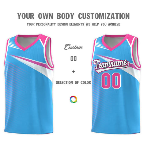 Custom Powder Blue White-Navy Chest Color Block Sports Uniform Basketball Jersey