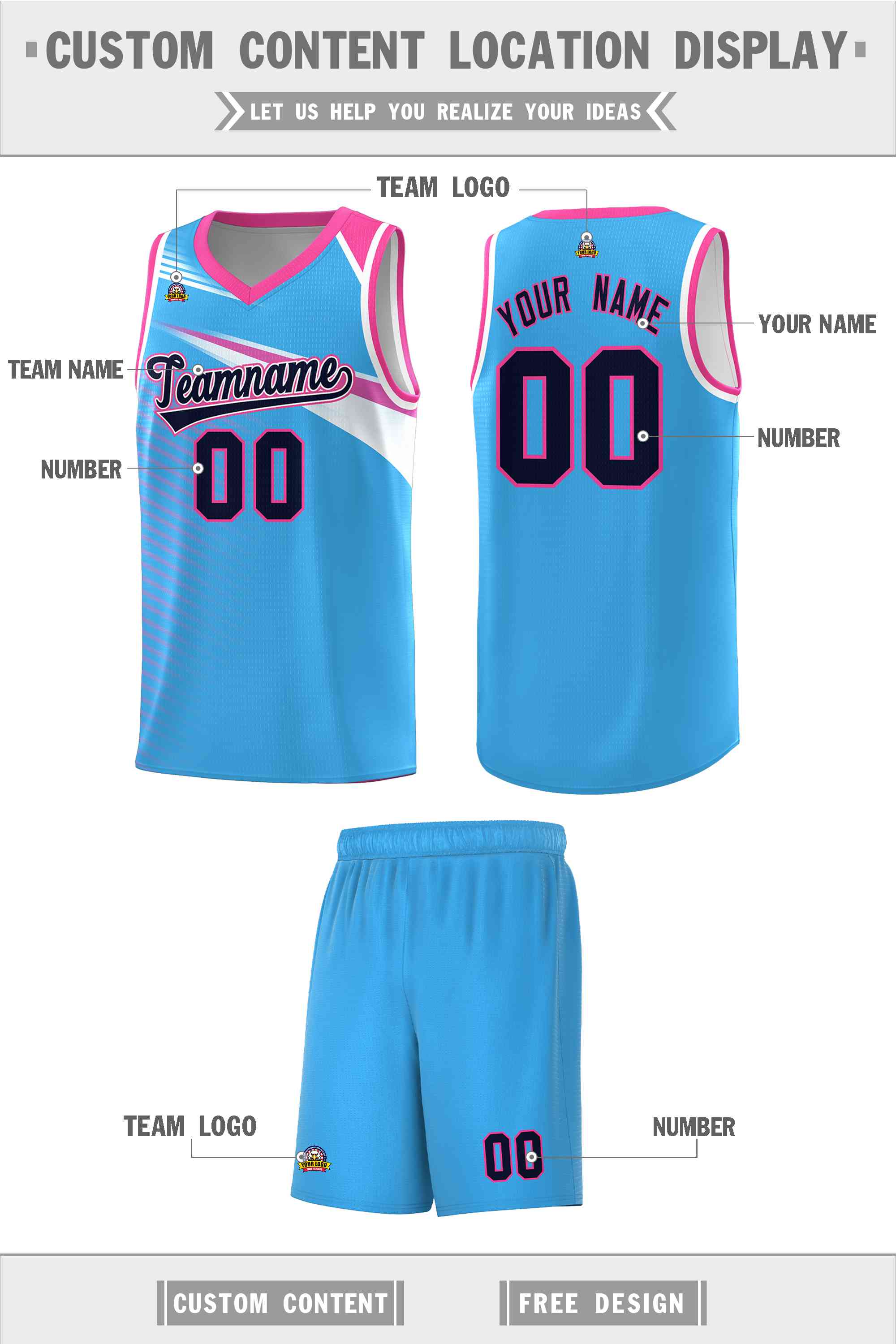 Custom Powder Blue Navy-White Chest Color Block Sports Uniform Basketball Jersey