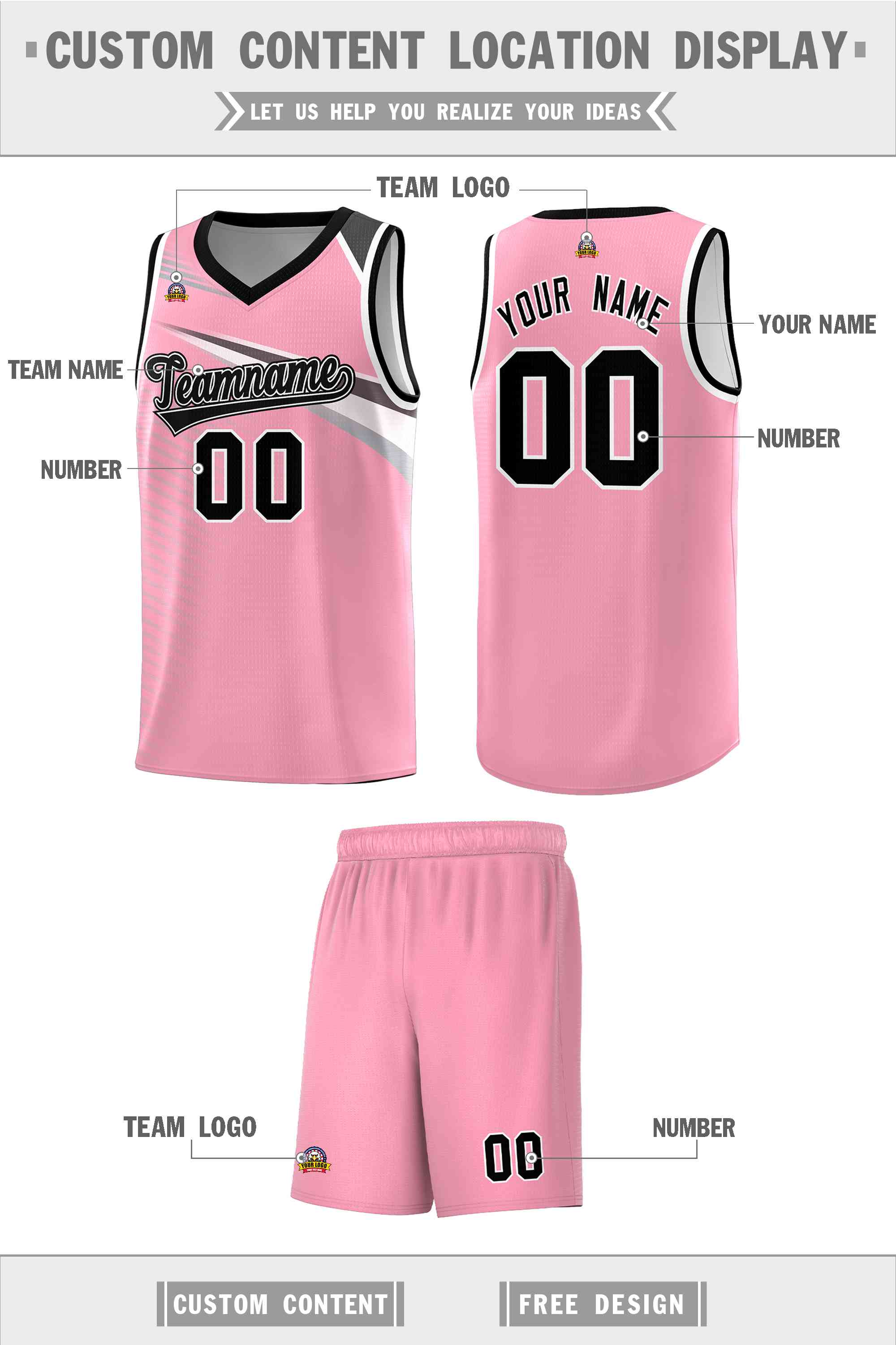 Custom Pink Black-White Chest Color Block Sports Uniform Basketball Jersey