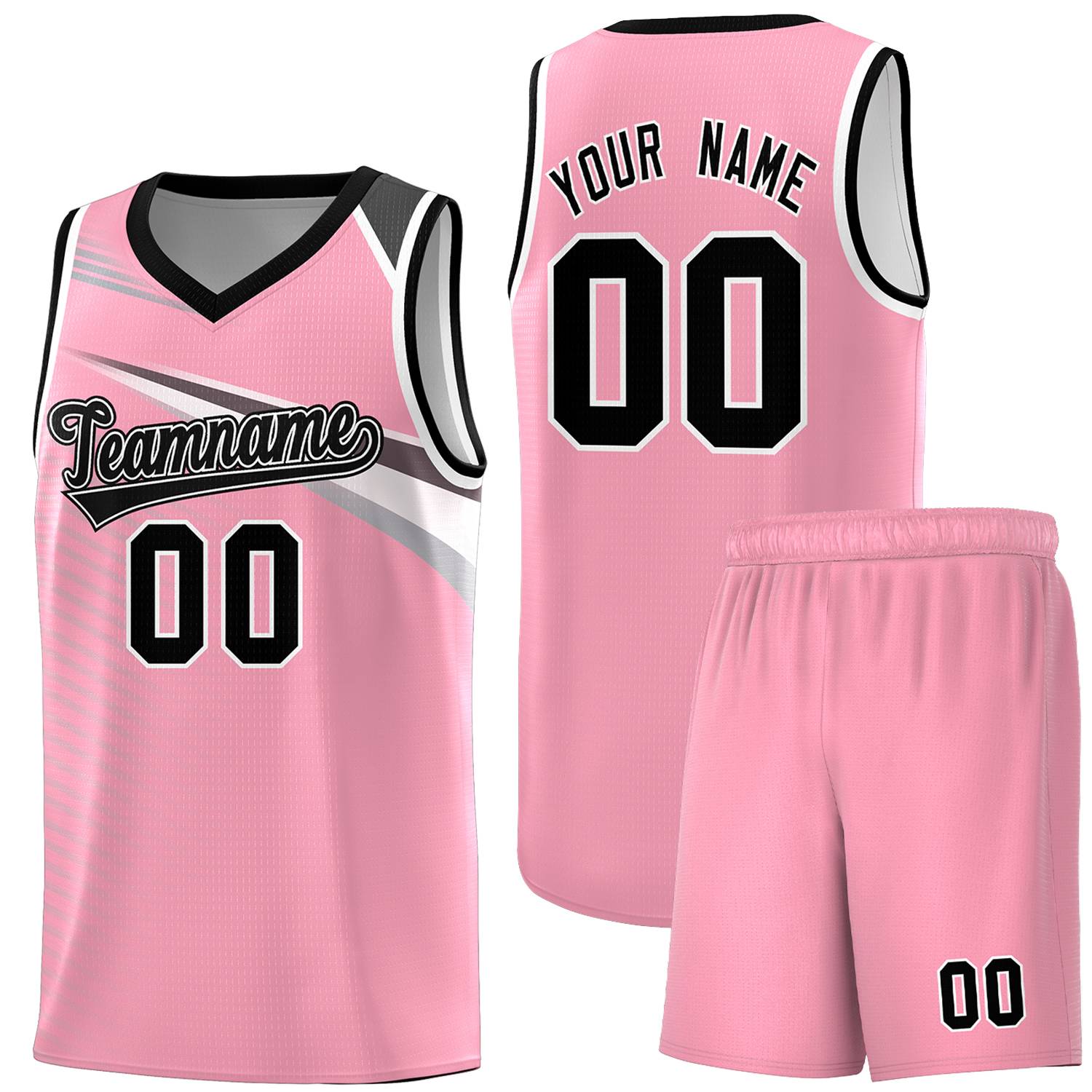 Custom Pink Black-White Chest Color Block Sports Uniform Basketball Jersey