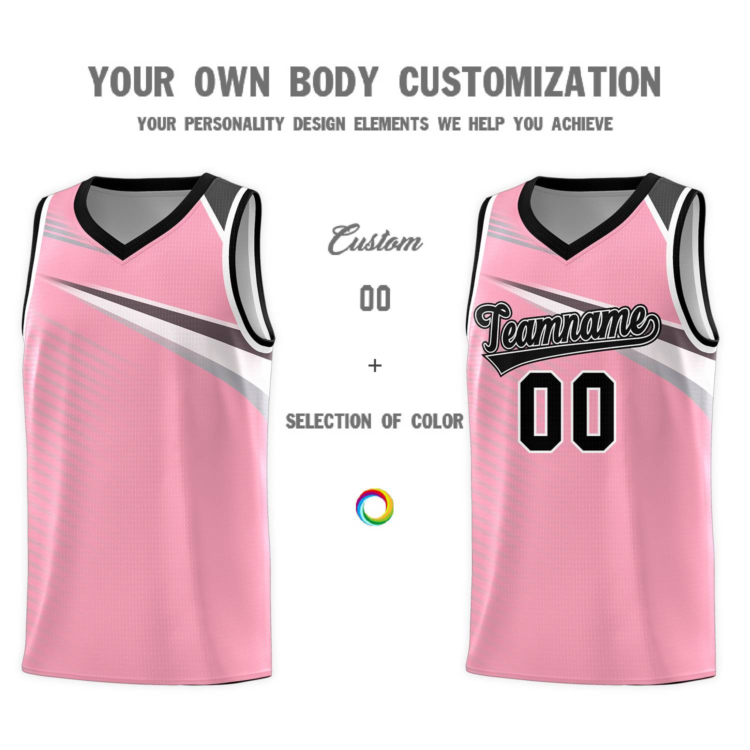 Custom Pink Black-White Chest Color Block Sports Uniform Basketball Jersey