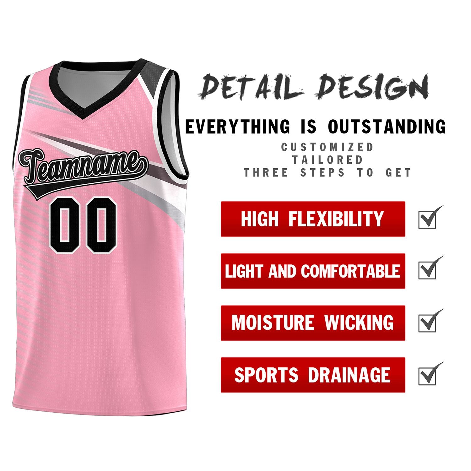 Custom Pink Black-White Chest Color Block Sports Uniform Basketball Jersey