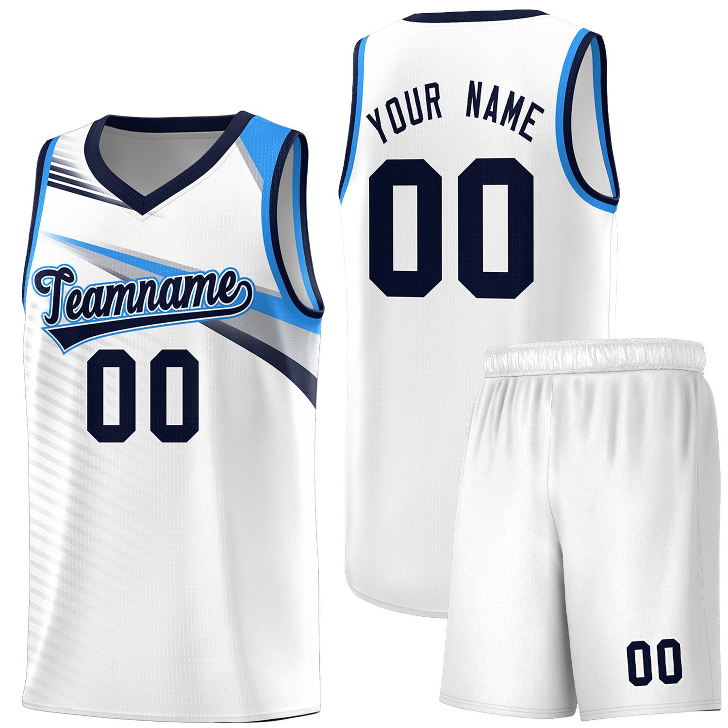 Custom White Navy Chest Color Block Sports Uniform Basketball Jersey