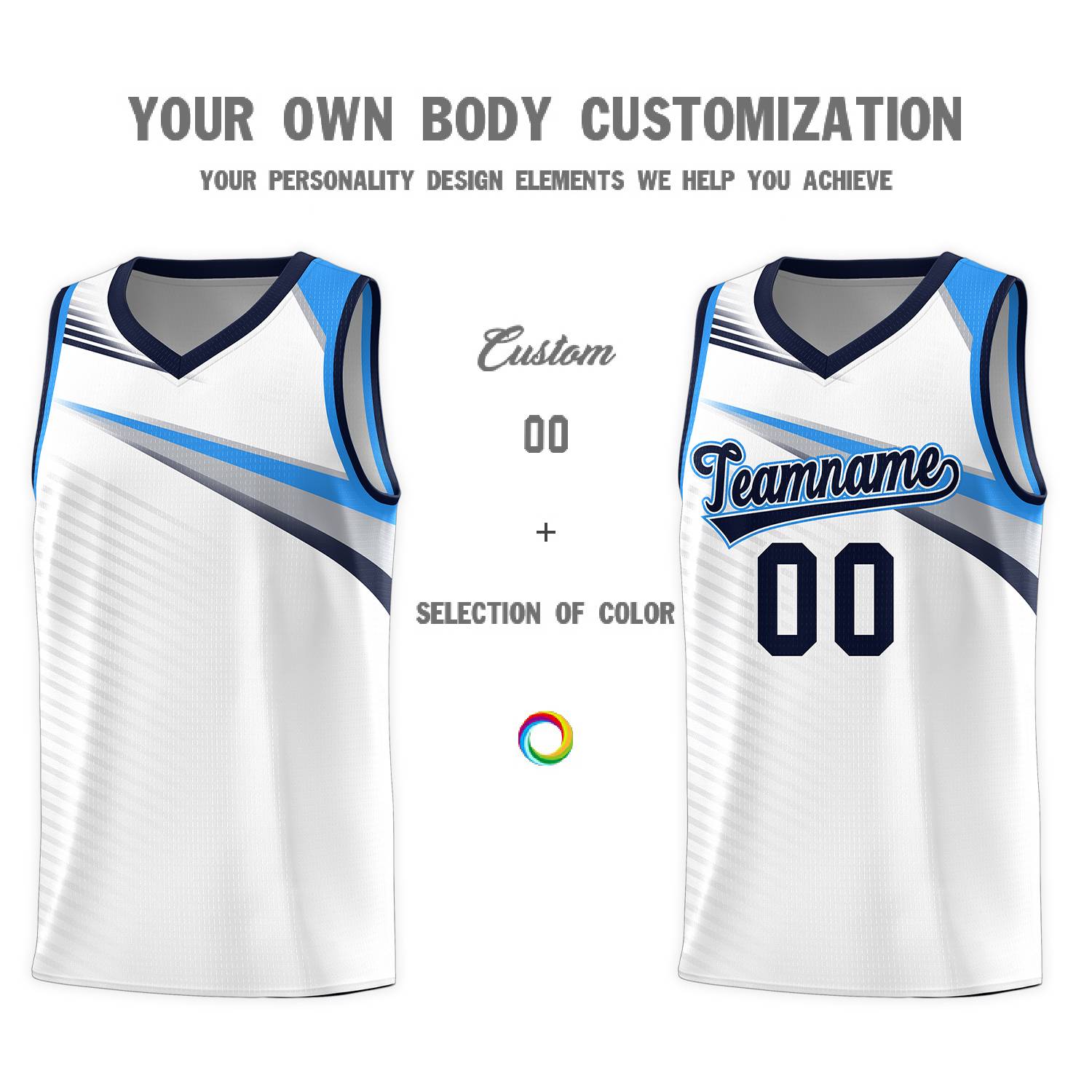 Custom White Navy Chest Color Block Sports Uniform Basketball Jersey