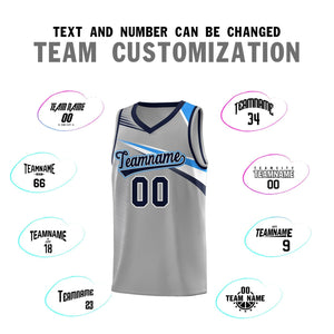 Custom Gray Navy-White Chest Color Block Sports Uniform Basketball Jersey