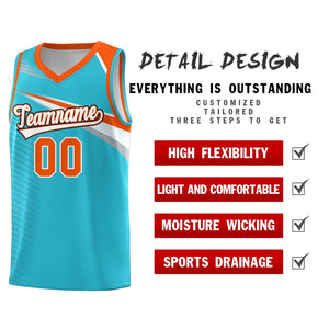 Custom Light Blue White-Orange Chest Color Block Sports Uniform Basketball Jersey