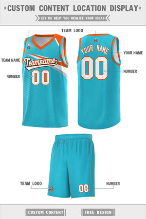 Custom Light Blue White-Orange Chest Color Block Sports Uniform Basketball Jersey