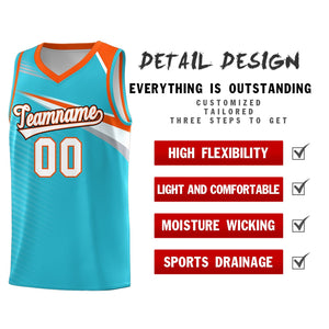 Custom Light Blue White-Orange Chest Color Block Sports Uniform Basketball Jersey