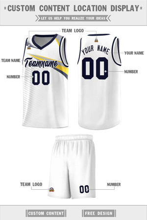 Custom White Navy Chest Color Block Sports Uniform Basketball Jersey