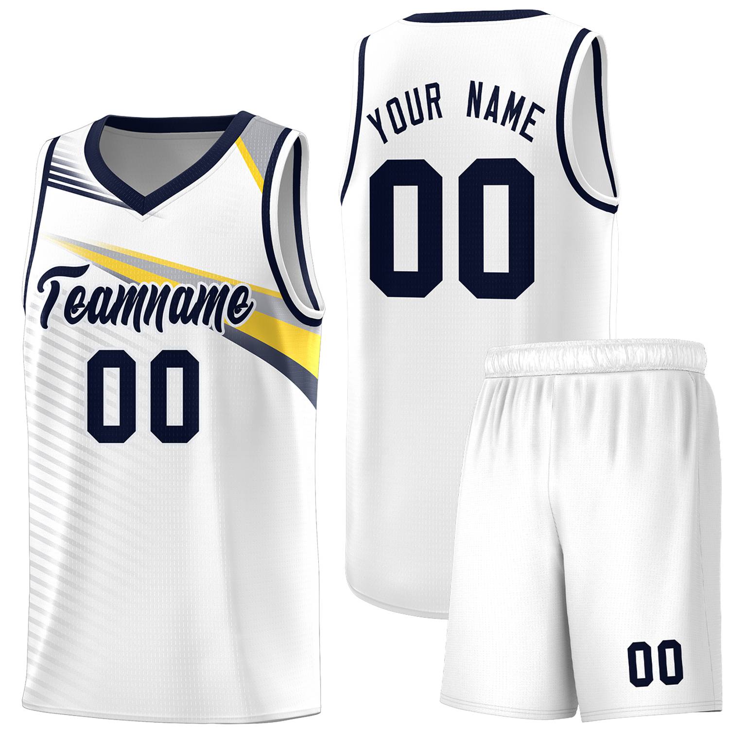 Custom White Navy Chest Color Block Sports Uniform Basketball Jersey