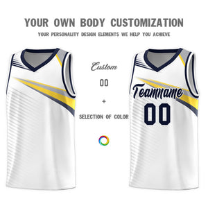 Custom White Navy Chest Color Block Sports Uniform Basketball Jersey