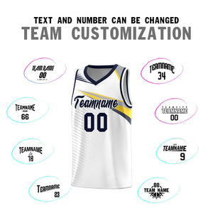 Custom White Navy Chest Color Block Sports Uniform Basketball Jersey